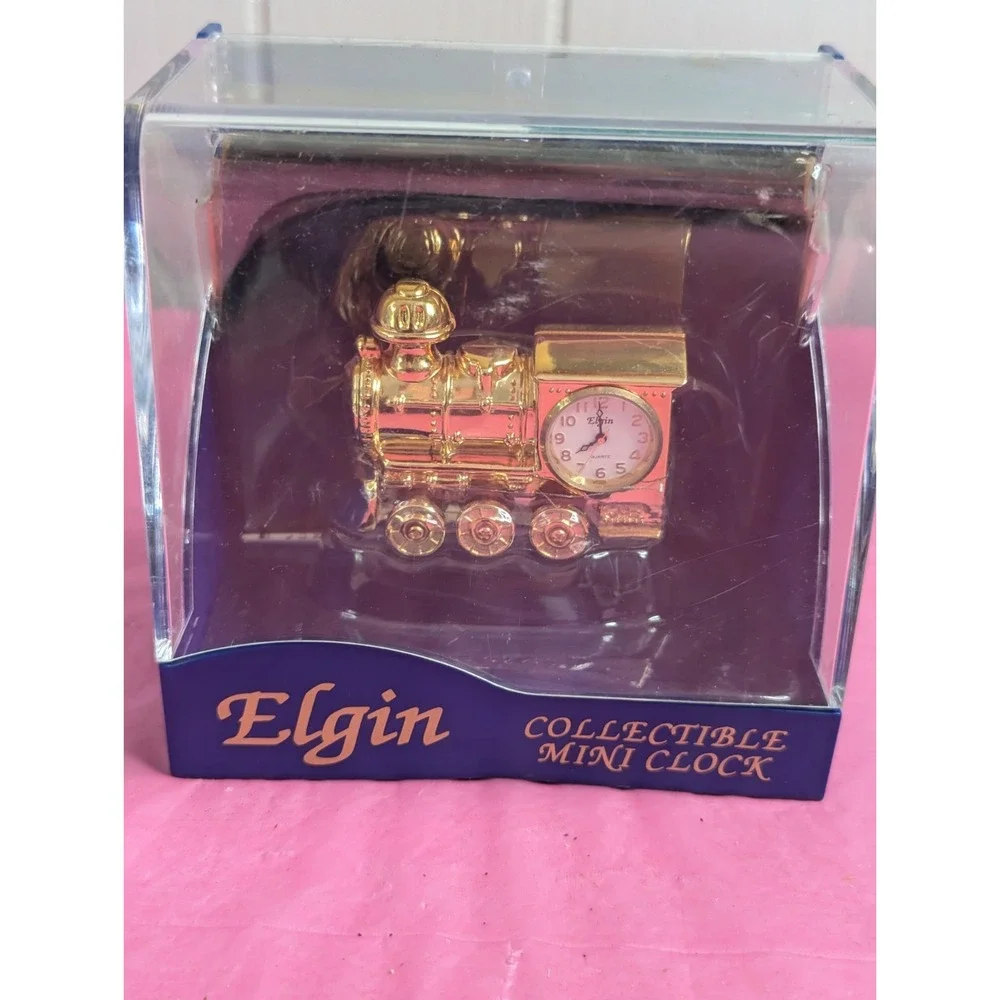ELGIN collectible mini gold train locomotive engine clock New in package